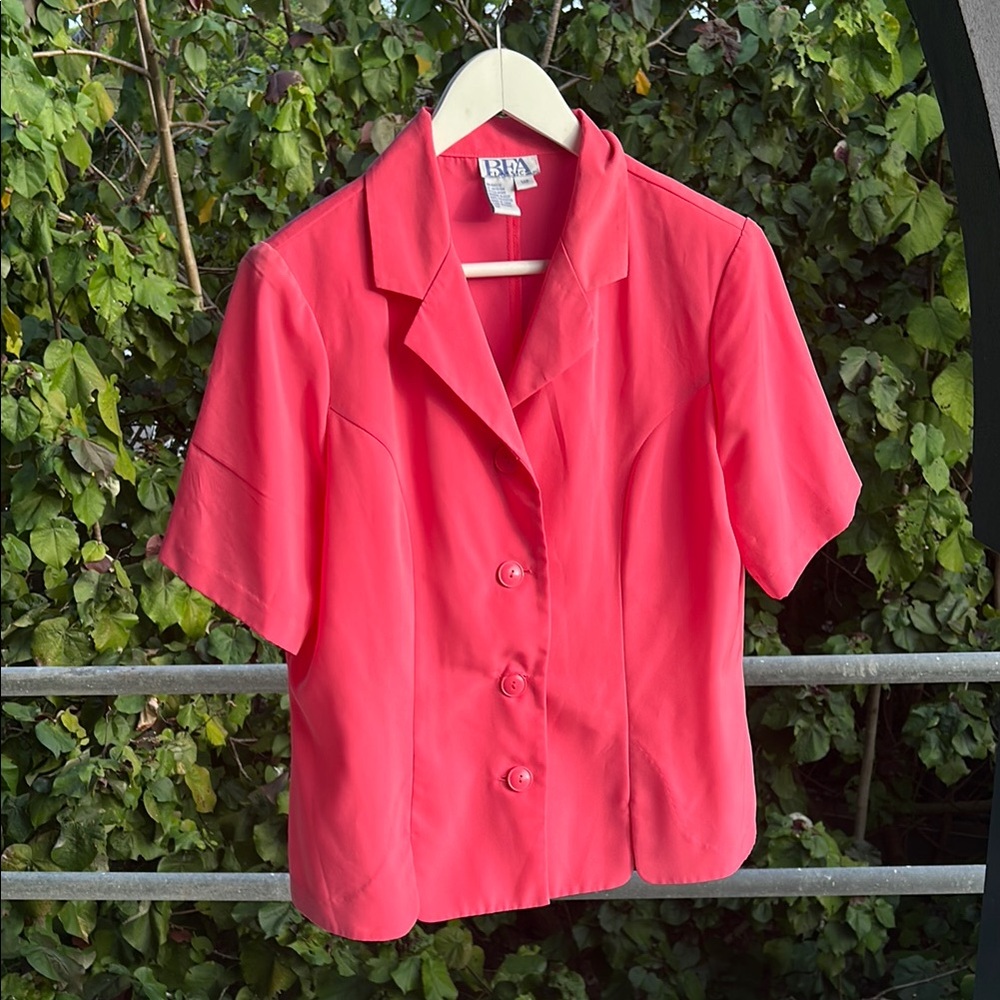 BFA CLASSICS Vintage Hot Pink Shortsleeve Button Up Blouse Size 14P